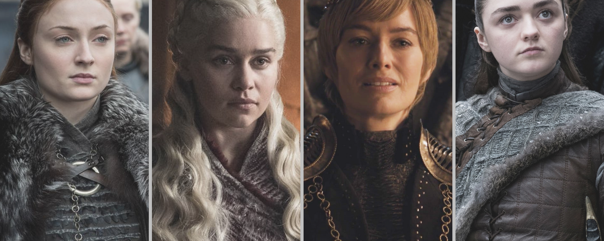 Sophie Turner as Sansa Stark, Emilia Clarke as Daenarys Targaryen, Lena Headey as Cersei Lannister, and Maisie Williams as Arya Stark in the final season of "Game of Thrones."