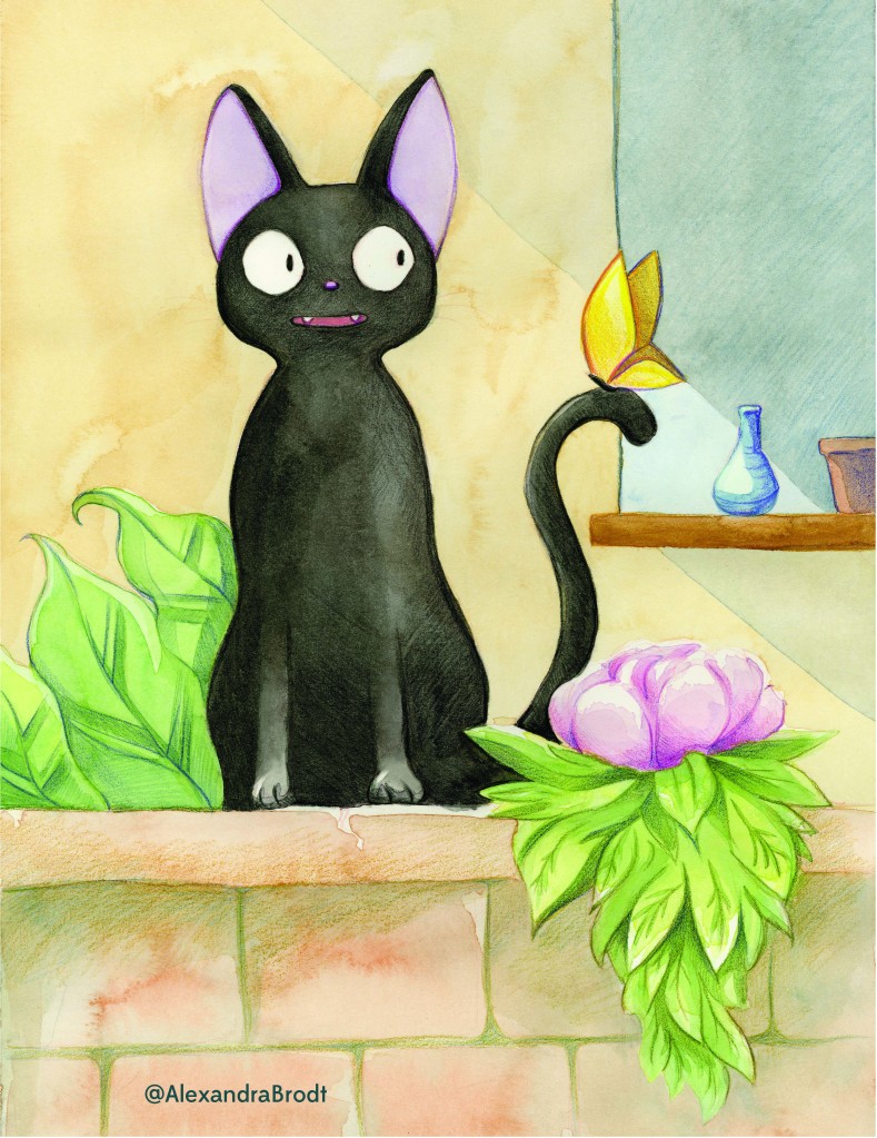 Jiji with a butterfly illustration