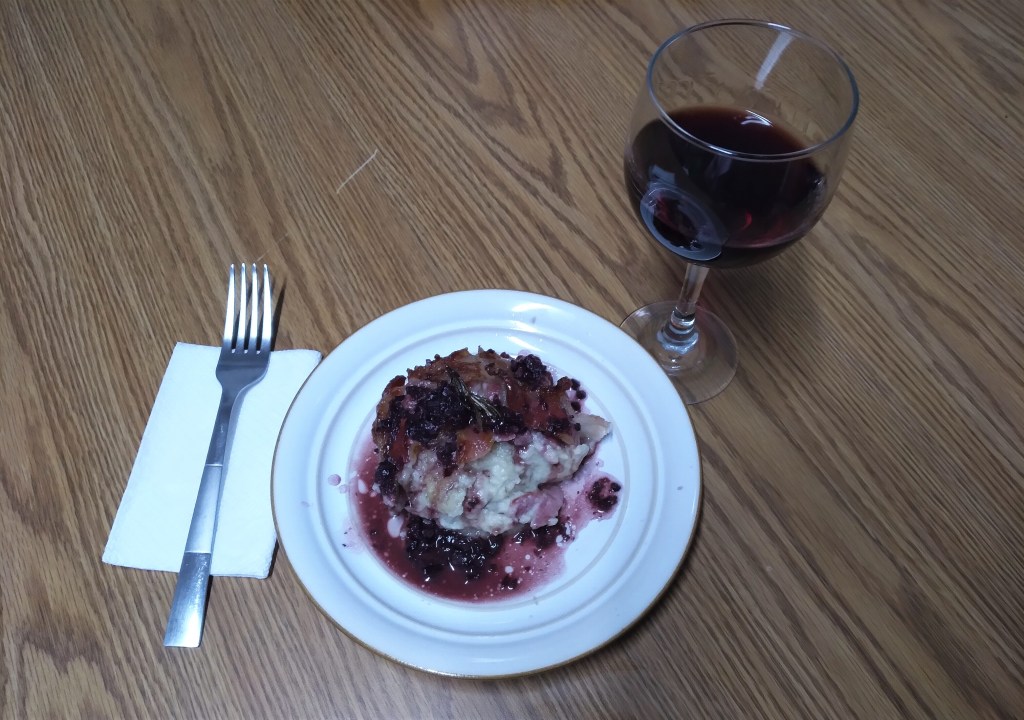 A piece of the Gotcha! pork roast with wine