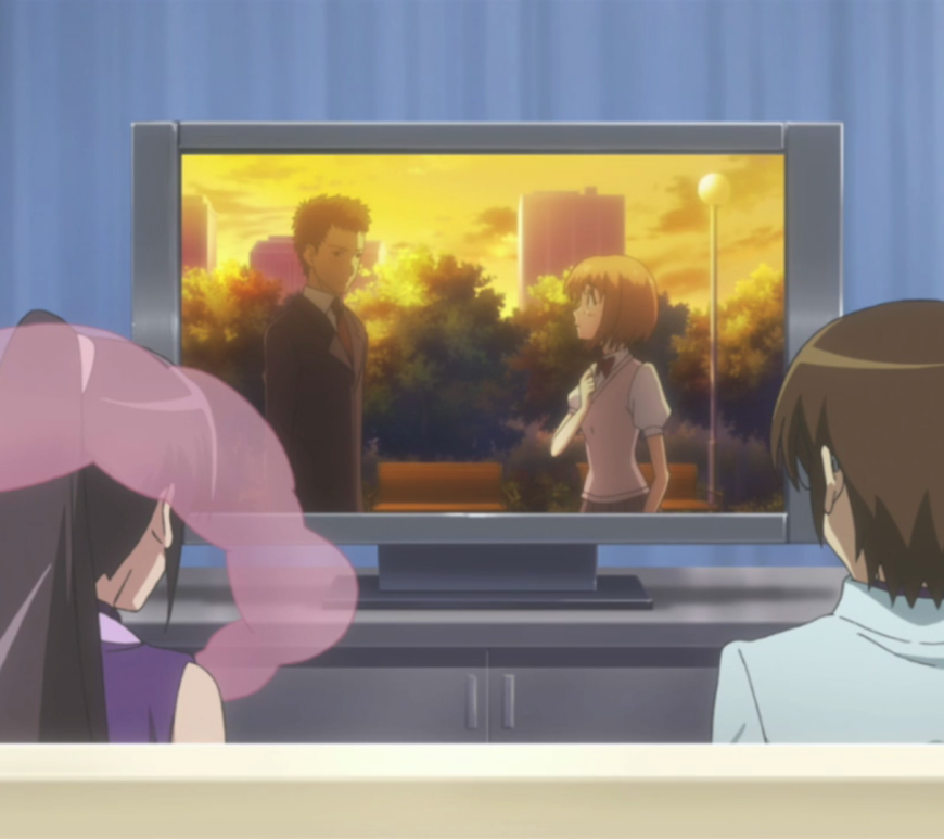 anime characters watching anime on tv