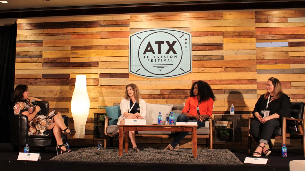 From left to right: Joy Blake, Alicia Rodis, Nicki Micheaux, and Tanya Saracho at the "Let's Talk About Sex (Scenes)" panel. 