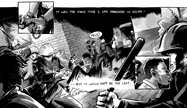 Illustration of John Lewis' graphic novel triology, "March"