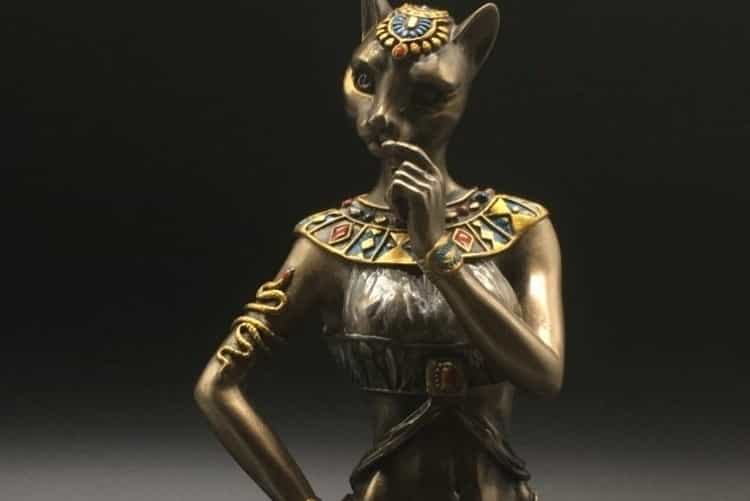 Bastet Egyptian goddess gold figure statue