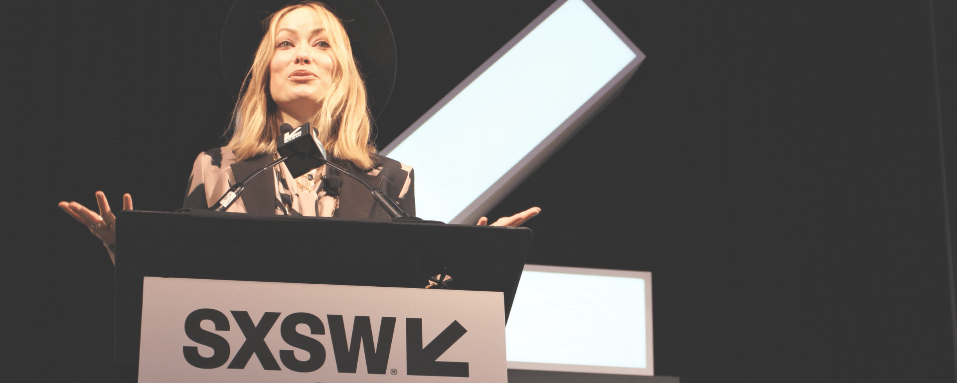 Olivia Wilde presents a keynote speech at SXSW 2019.