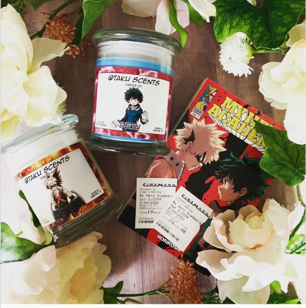 anime candles by Otaku Scents, a geek business in Denton