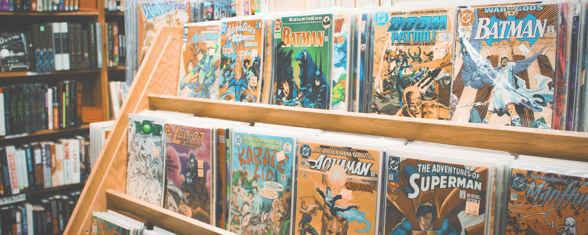 Comic books on stand
